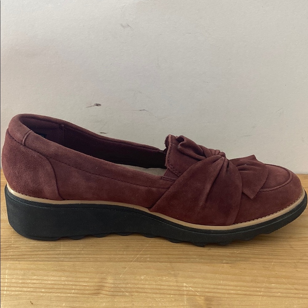 Collection by Clarks Sharon Dasher Suede Loafer Plum Leather Platform w Knot 8 - Picture 8 of 11